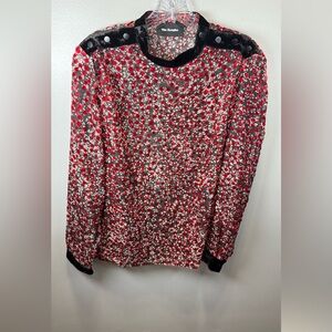The Kooples Women's Red Floral Devore Long Sleeve Blouse Top Size M/L